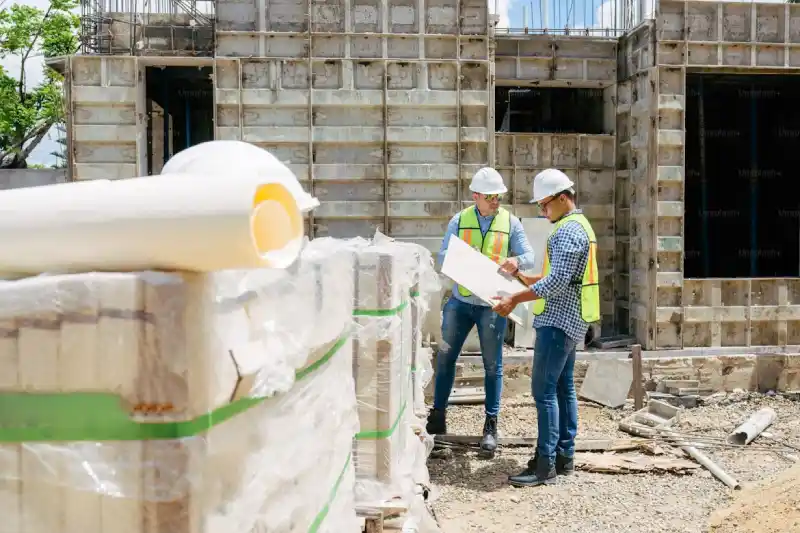 tradespeople and building materials