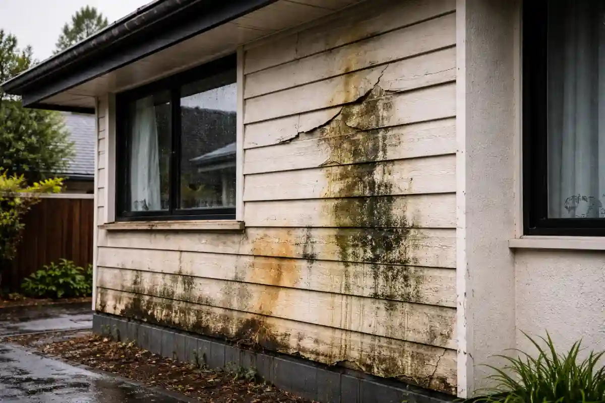house exterior with visible cracked weatherboard cladding